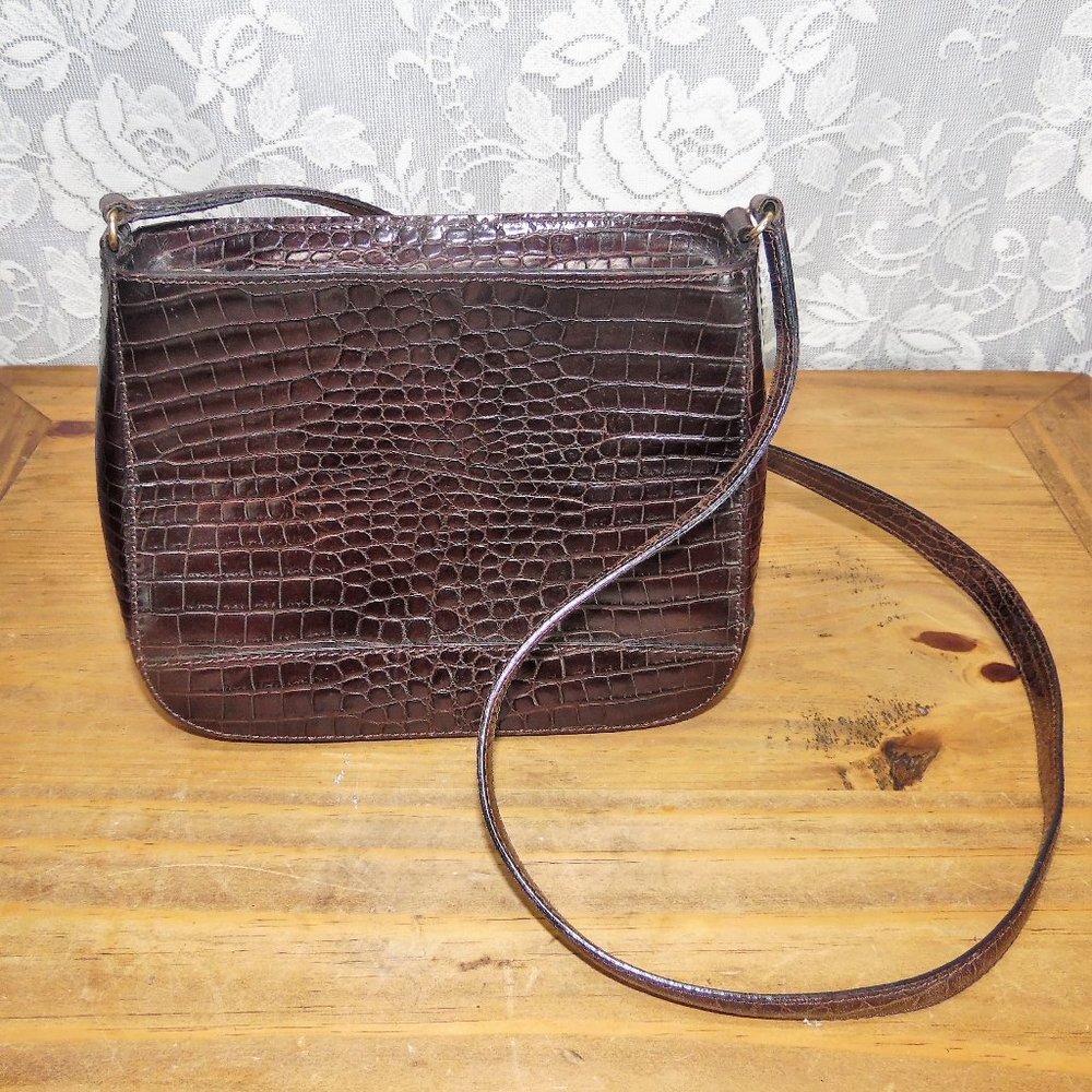 Talbots brown Reptile Croc print Embossed Leather Purse shoulder bag